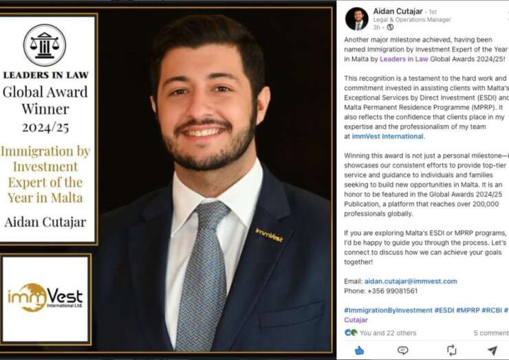 Dr Aidan Cutajar – Immigration by Investment Expert of the year in Malta