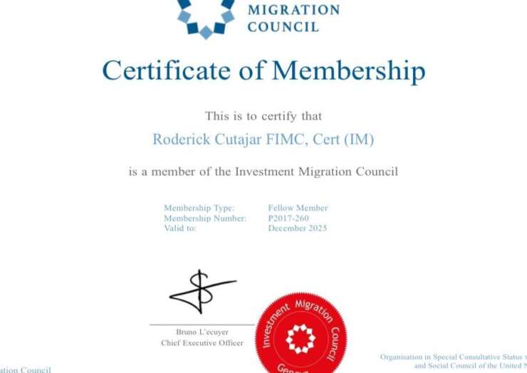 Investment Migration Council – Certificate of Membership