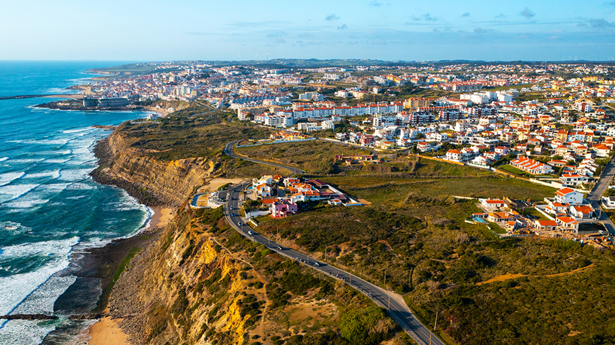 Drone aerial view over beaches, coastlines in Ericeira, Portugal