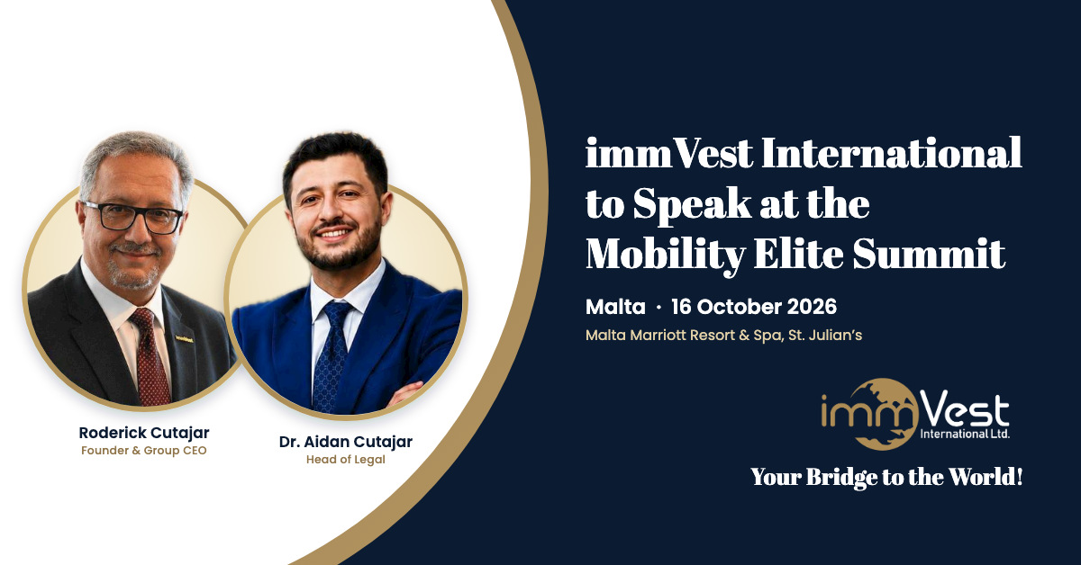 Roderick Cutajar and Dr. Aidan Cutajar of immVest International, speakers at the Mobility Elite Summit in Malta on 16 October 2026